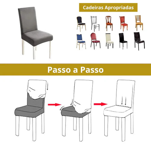 Renove suas cadeiras e transforme o ambiente com a Capa Decorativa Impermeável para Cadeiras de Jantar, que une proteção e estilo para qualquer ocasião. Da lojaorganizeja.com