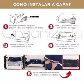 a Capa para Sofá Antiderrapante e Impermeável Cinza Imperiale, a capa para sofá com design elegante em tecido jacquard, acabamento antiderrapante e proteção impermeável. Da lojaorganizeja.com