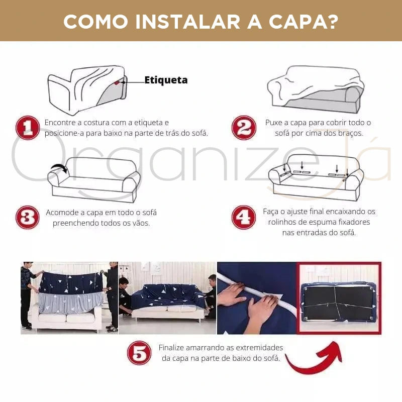 a Capa para Sofá Antiderrapante e Impermeável Cinza Imperiale, a capa para sofá com design elegante em tecido jacquard, acabamento antiderrapante e proteção impermeável. Da lojaorganizeja.com