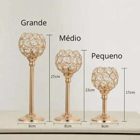 Eleve a sofisticação da sua mesa com o Castiçal Dourado de Mesa Lumina. Da lojaorganizeja.com