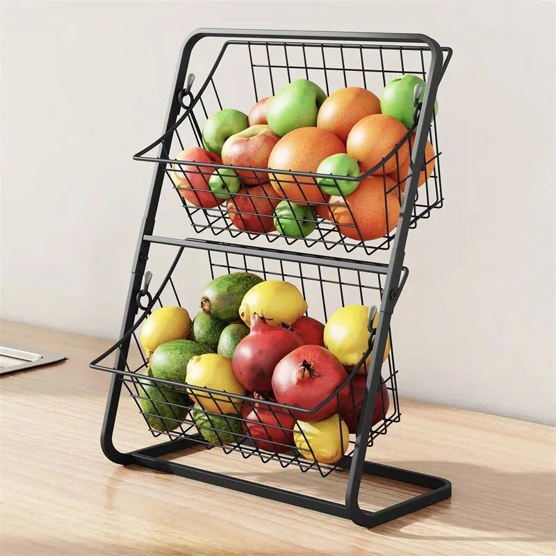 Transforme sua mesa em um espaço elegante e organizado com a Fruteira de Mesa Metal 2 Andares Camada Dupla Organizador da Organize Já. Da lojaorganizeja.com