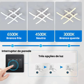 Luminária de Teto para Sala Minimalista linhas limpas e uma aparência despojada, esta luminária de teto complementa a estética minimalista da sua sala sem sobrecarregar o ambiente. Da lojaorganizeja.com 