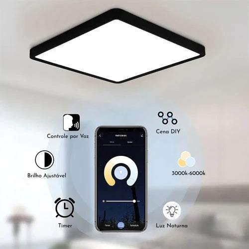 Transforme o ambiente da sua casa com a Luminária de Teto LED Smart Ultrafina, a combinação perfeita entre tecnologia de ponta e design minimalista. Da lojaorganizeja.com