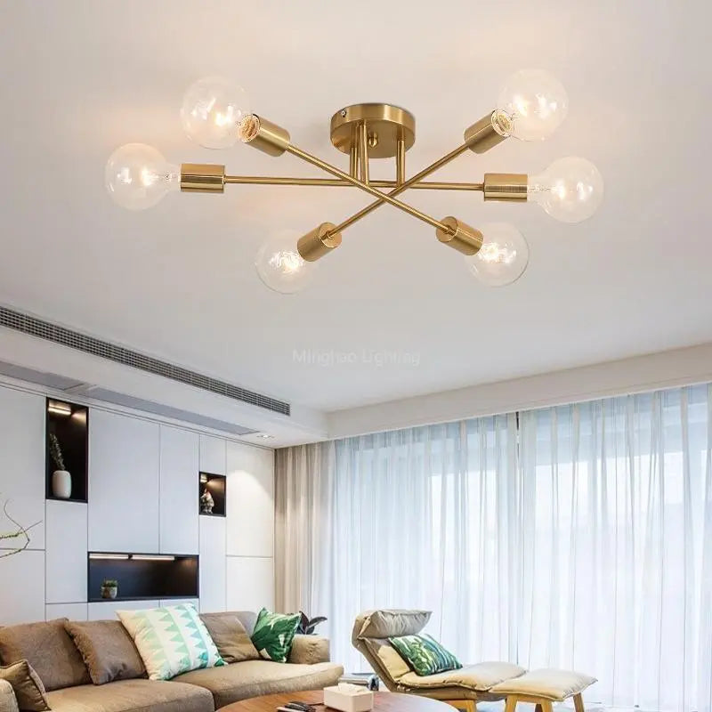 O Lustre Moderno Dourado com 6 Lâmpadas , uma obra de arte luminosa que redefine o luxo na iluminação. Da lojaorganizeja.com