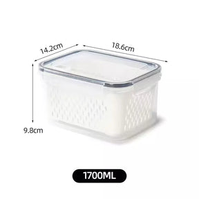 A Caixa de Armazenamento de Geladeira com Cesta de Drenagem, a solução inteligente para manter seus alimentos frescos e sua geladeira organizada. Da loja lojaorganizeja.com