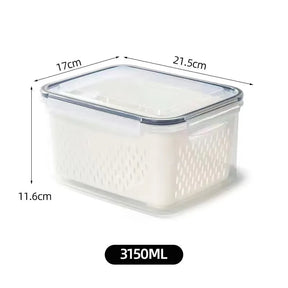 A Caixa de Armazenamento de Geladeira com Cesta de Drenagem, a solução inteligente para manter seus alimentos frescos e sua geladeira organizada. Da loja lojaorganizeja.com