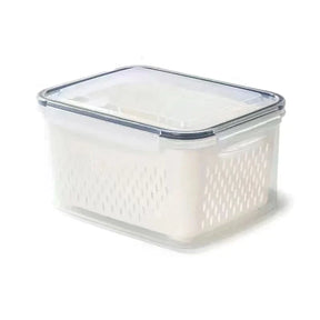 A Caixa de Armazenamento de Geladeira com Cesta de Drenagem, a solução inteligente para manter seus alimentos frescos e sua geladeira organizada. Da loja lojaorganizeja.com
