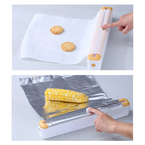 Apresentamos o Suporte com Cortador 3 em 1 , uma solução completa para facilitar o uso de filme plástico, papel alumínio e papel manteiga. Da loja lojaorganizeja.com
